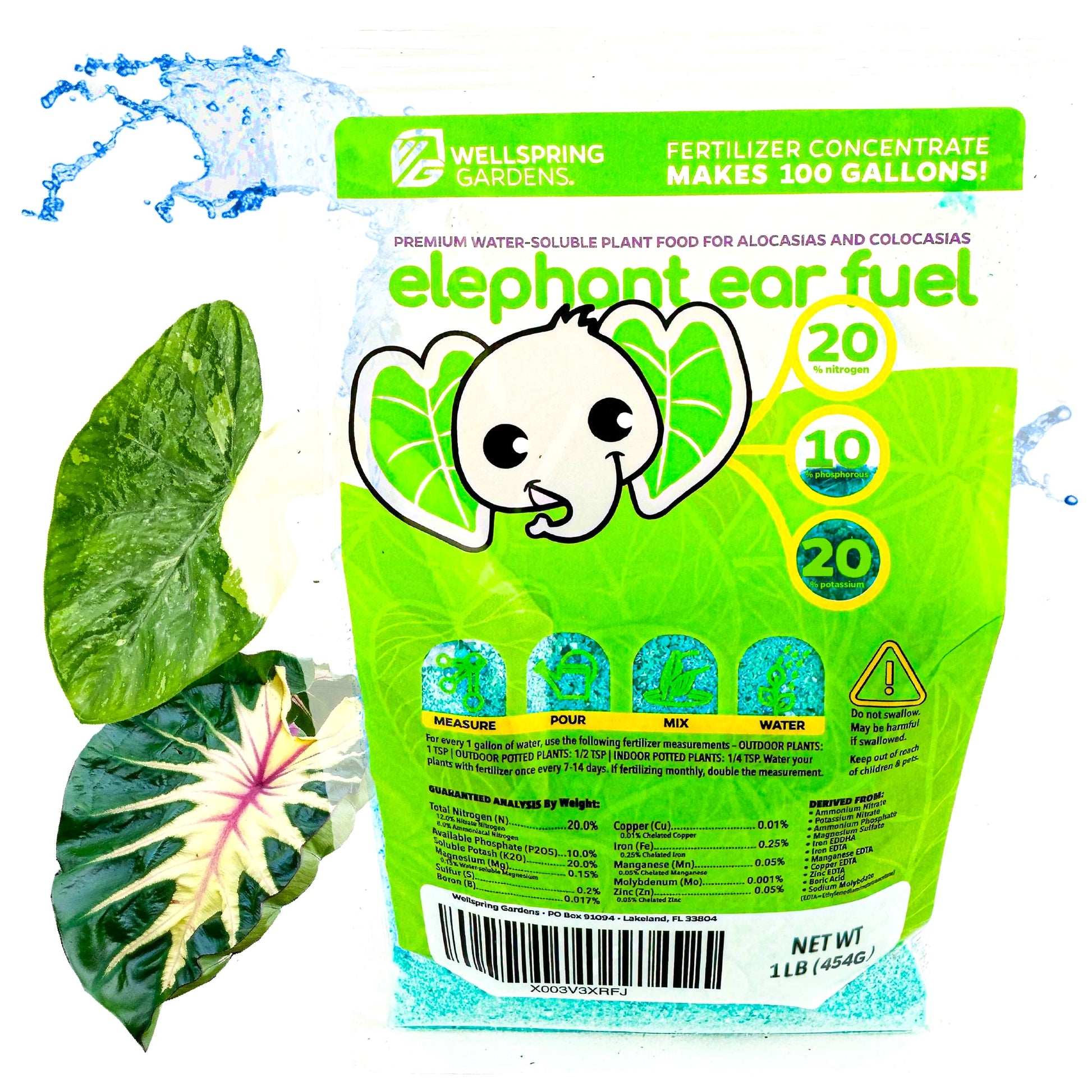 Elephant Ear Fuel Plant Fertilizer - Water-Soluble 20-10-20 - (1 or 2 LB bag)