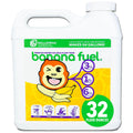 A 32 FL OZ bottle of Wellspring Gardens Liquid Banana Fuel Fertilizer features a smiling cartoon banana. This 3-1-6 liquid concentrate makes 64 gallons—ideal for feeding and nourishing your banana plants.