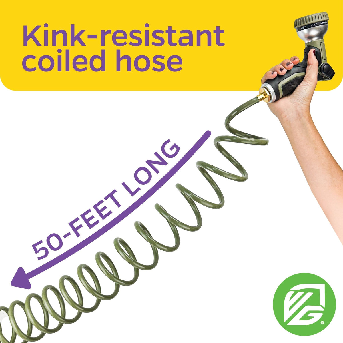 50 FT Coiled Garden Hose with 9-Pattern Spray Nozzle Set | Winslow & Ross