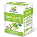 Herbal Goodness Soursop Leaf Tea - Organic Leaf Tea Bags (24 Count) is a caffeine-free herbal tea with graviola benefits for cell regeneration and stress relief. USDA Organic, Keto certified, and features a graviola fruit illustration on the box.
