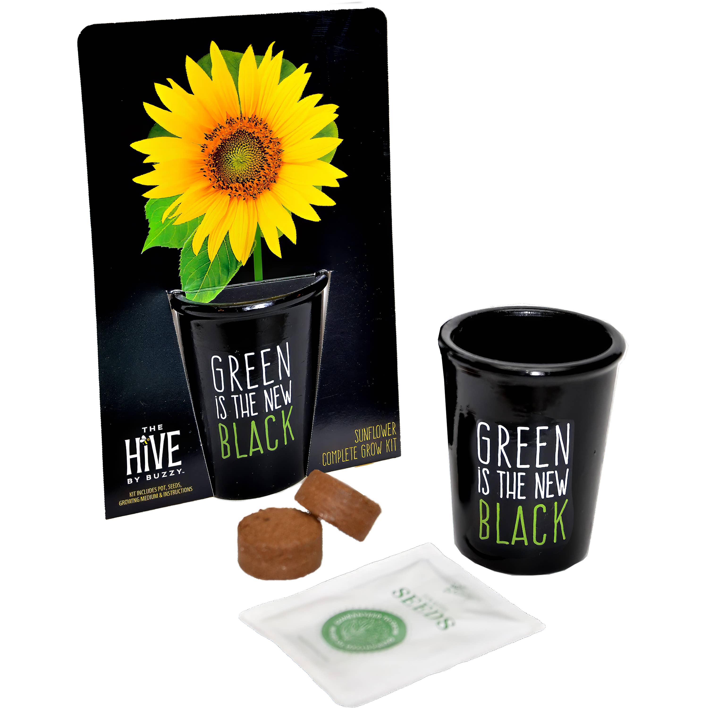 Green is the New Black Sunflower Grow Kit | Painted pot + Growing medium + Seeds