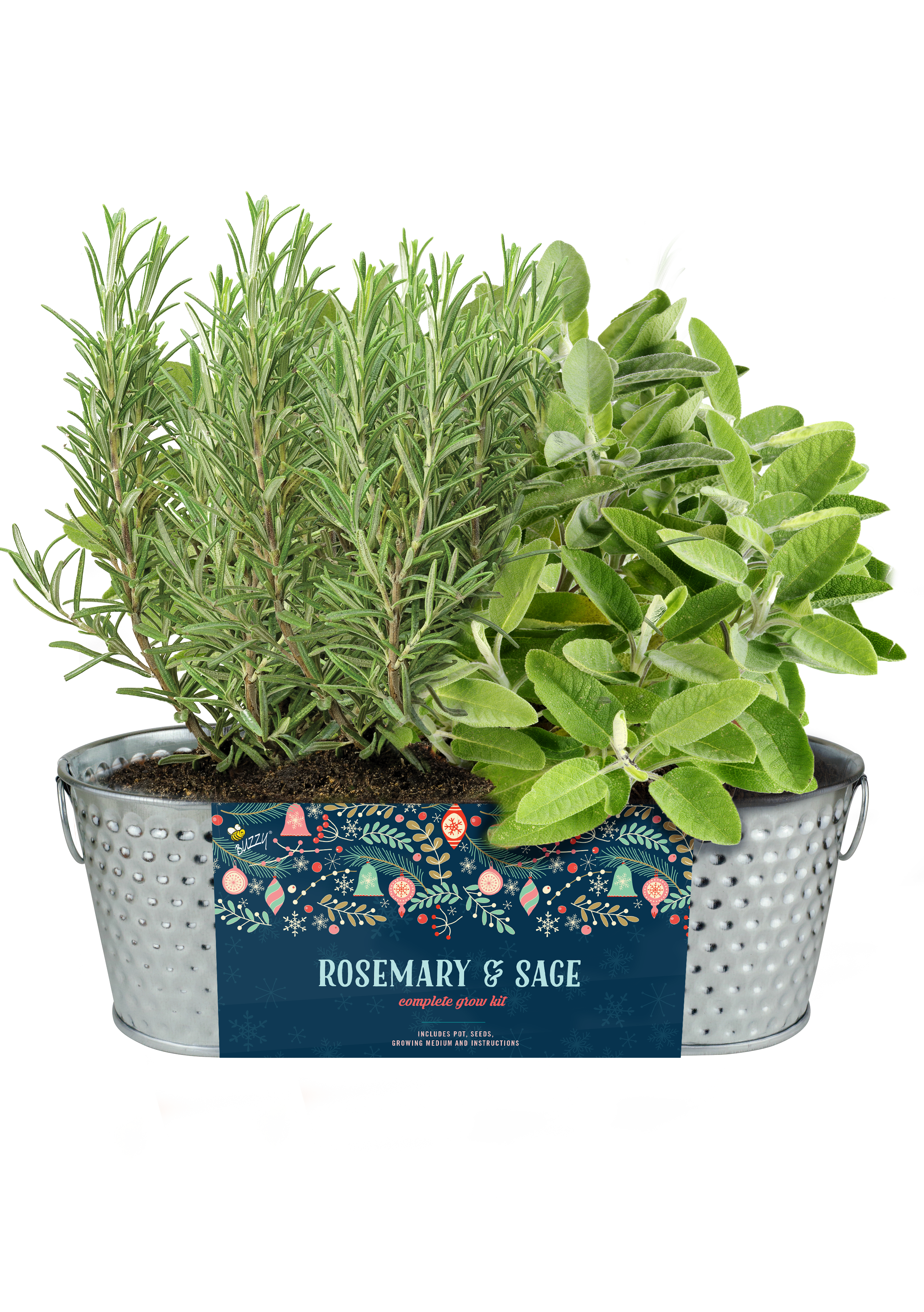 Christmas Herb Grow Kit | Planter + Growing medium + Rosemary & Sage seeds