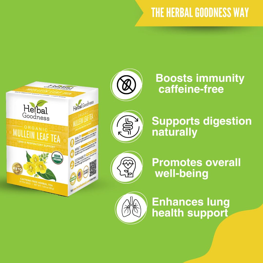 Herbal Goodness Mullein Leaf Tea - Organic Tea Bags (24 Count)