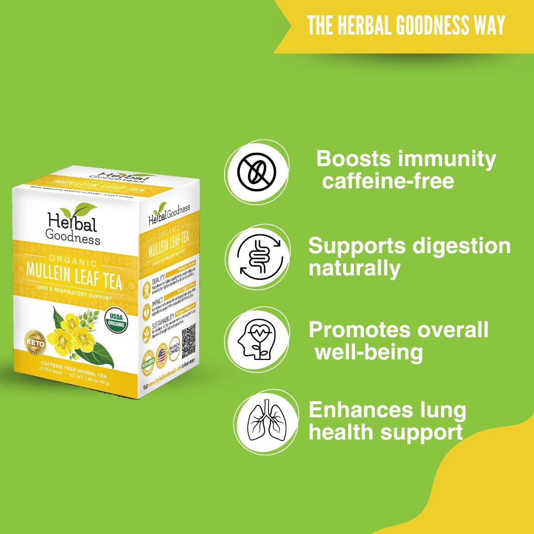 Herbal Goodness Mullein Leaf Tea - Organic Tea Bags (24 Count)