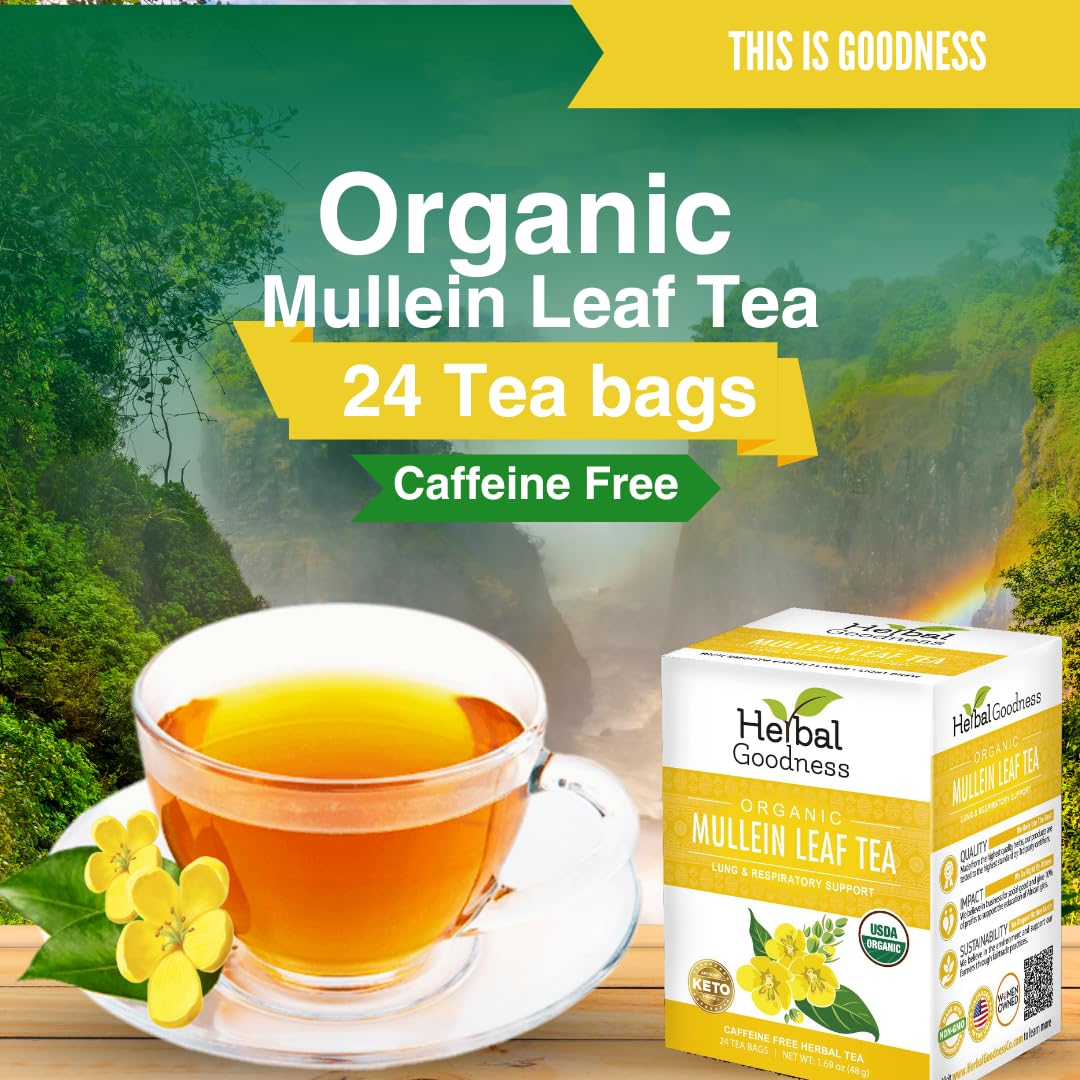 Herbal Goodness Mullein Leaf Tea - Organic Tea Bags (24 Count)