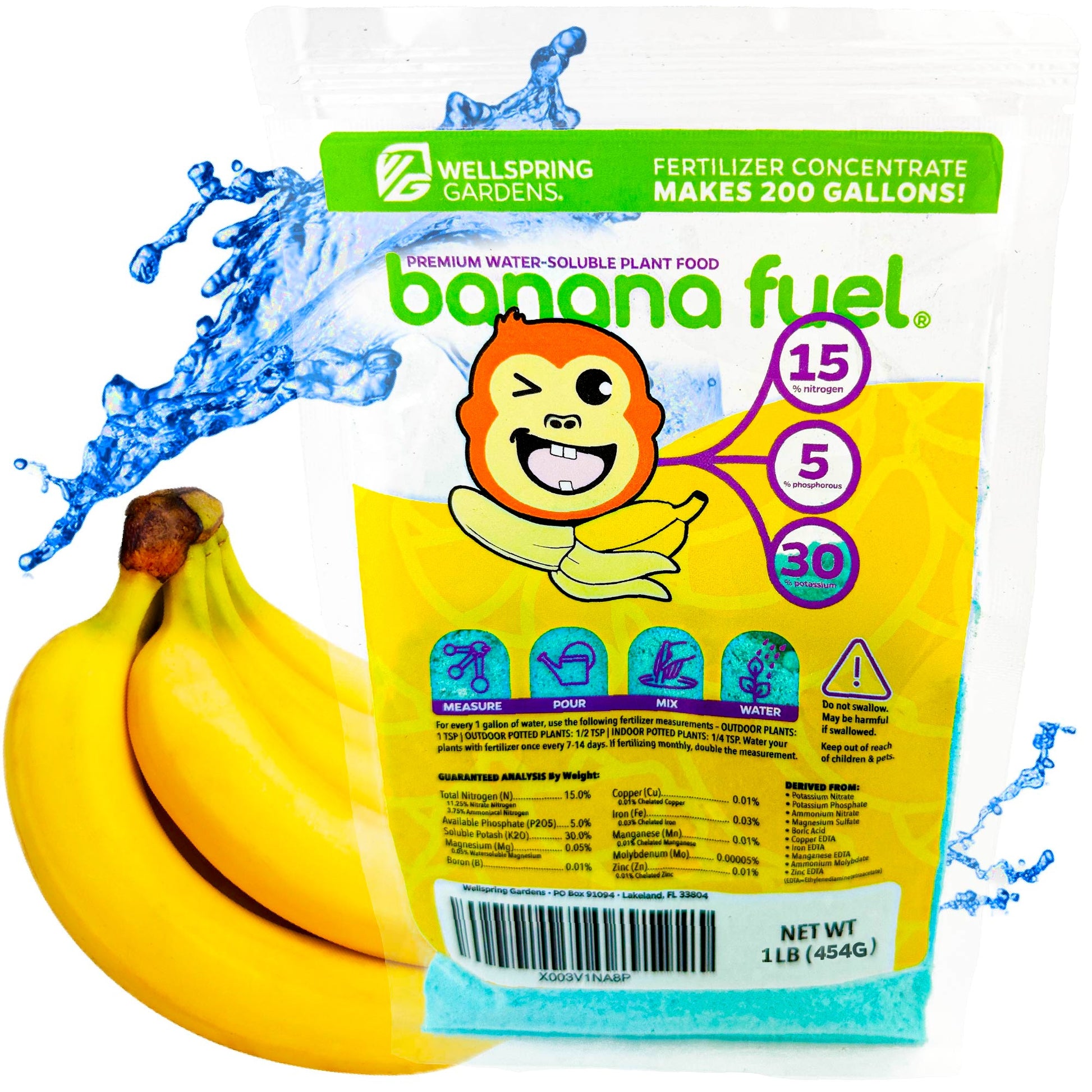 Banana Fuel Plant Fertilizer - Water-Soluble 15-5-30 Blend - (1 or 2 LB bag)