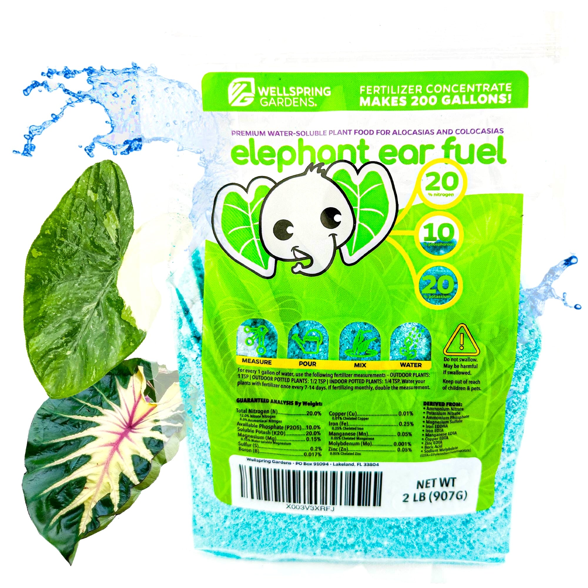 Elephant Ear Fuel Plant Fertilizer - Water-Soluble 20-10-20 - (1 or 2 LB bag)