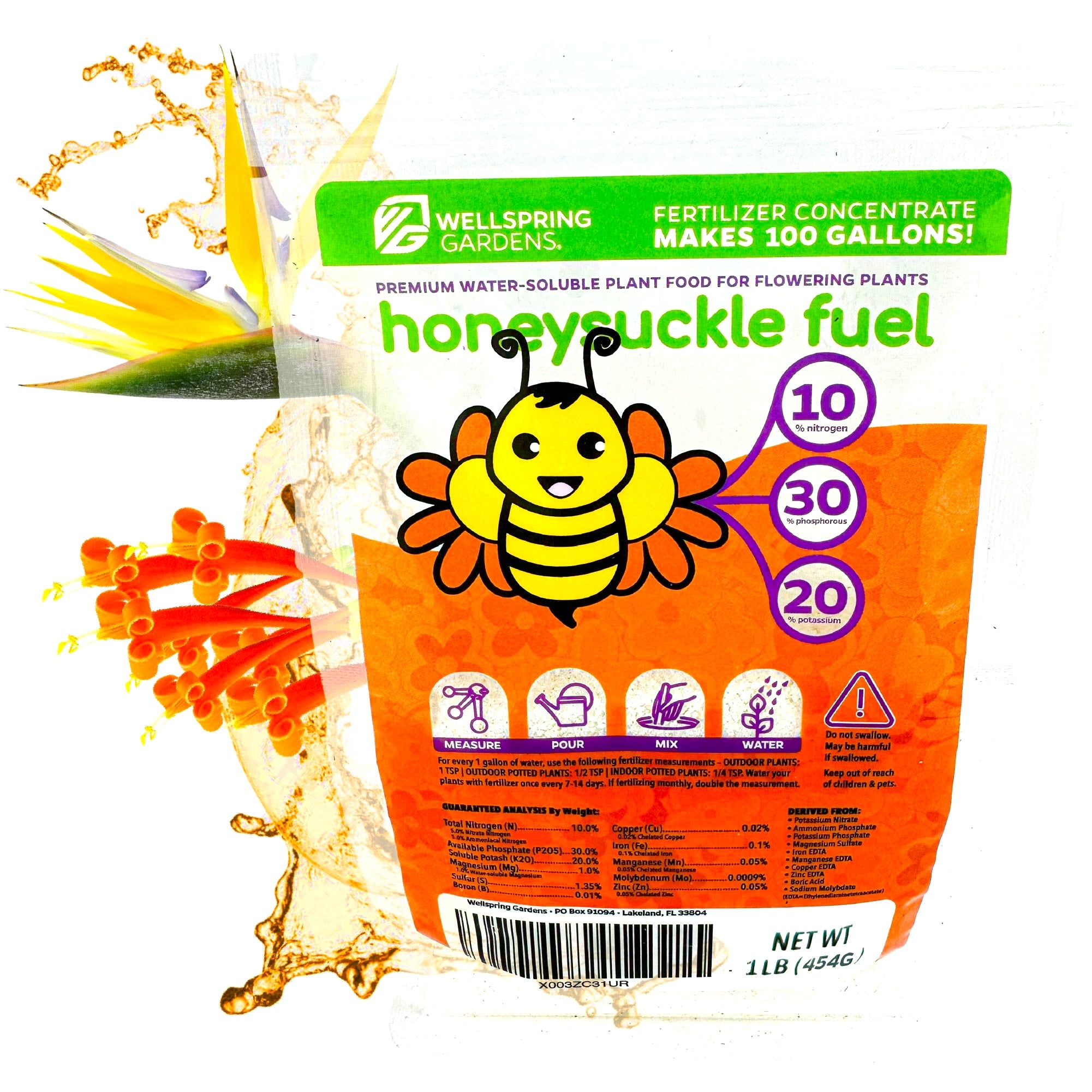 Honeysuckle Fuel Flowering Plant Fertilizer - Water-Soluble 10-30-20 Blend - (1 or 2 LB bag)