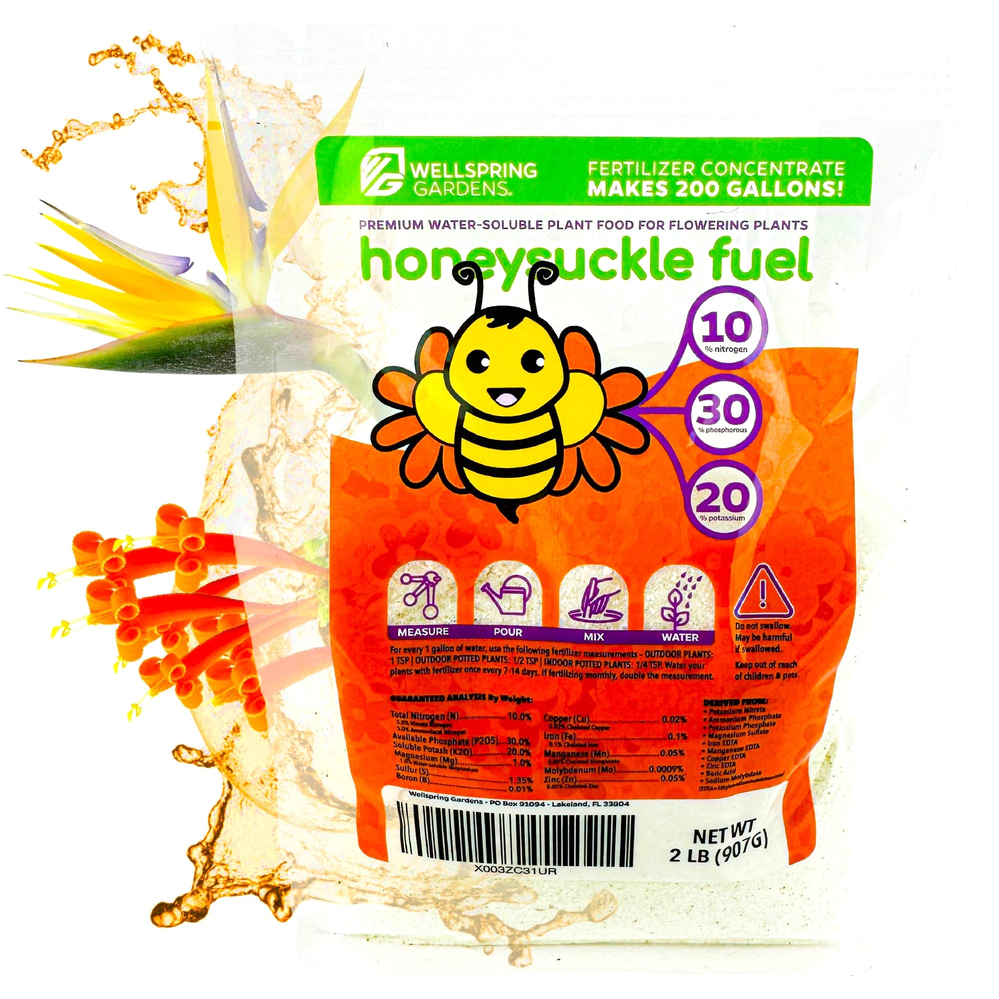 Honeysuckle Fuel Flowering Plant Fertilizer - Water-Soluble 10-30-20 Blend - (1 or 2 LB bag)